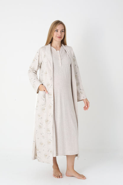 Lohusa Uzun Gecelik ve Sabahlık Hamile Takım Önden Düğmeli Emzirme ve Tesettüre Uygun 2310
