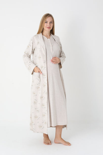 Lohusa Uzun Gecelik ve Sabahlık Hamile Takım Önden Düğmeli Emzirme ve Tesettüre Uygun 2310