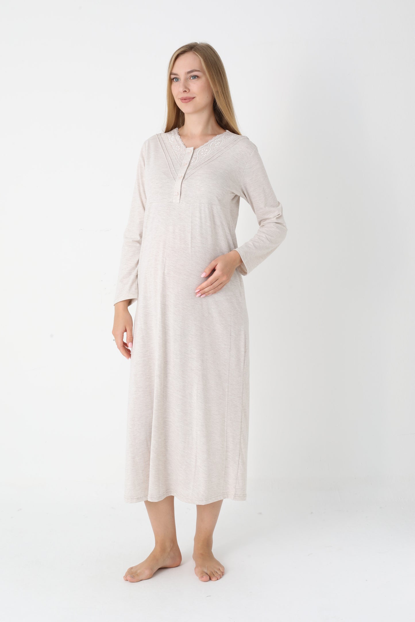 Lohusa Uzun Gecelik ve Sabahlık Hamile Takım Önden Düğmeli Emzirme ve Tesettüre Uygun 2310