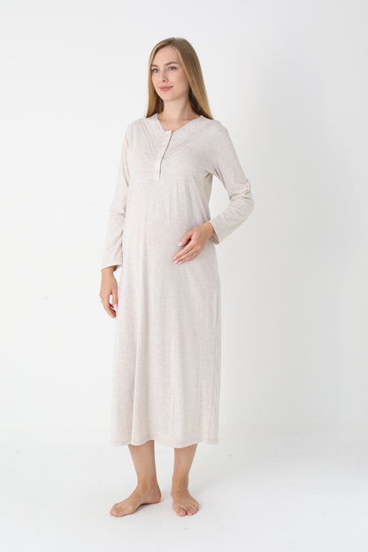 Lohusa Uzun Gecelik ve Sabahlık Hamile Takım Önden Düğmeli Emzirme ve Tesettüre Uygun 2310