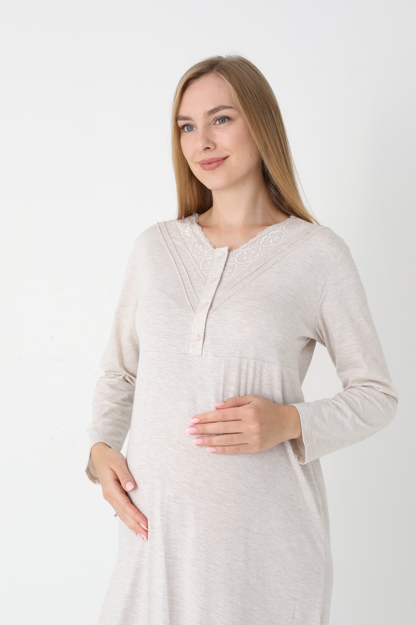 Lohusa Uzun Gecelik ve Sabahlık Hamile Takım Önden Düğmeli Emzirme ve Tesettüre Uygun 2310