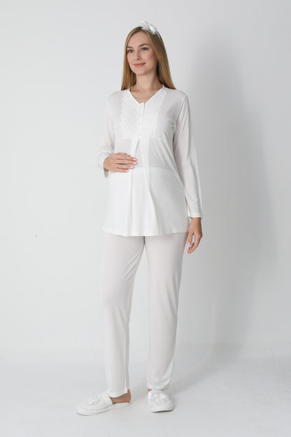 3’Lü Pijama Takımı - Kapitone Sabahlıklı Lohusa Hamile Takım - 3455