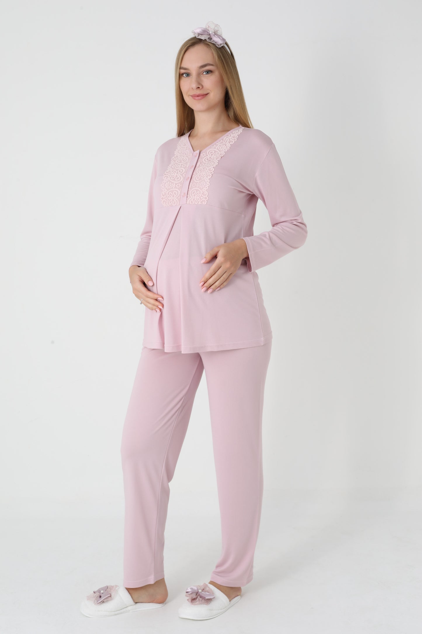 3’Lü Pijama Takımı - Kapitone Sabahlıklı Lohusa Hamile Takım - 3455