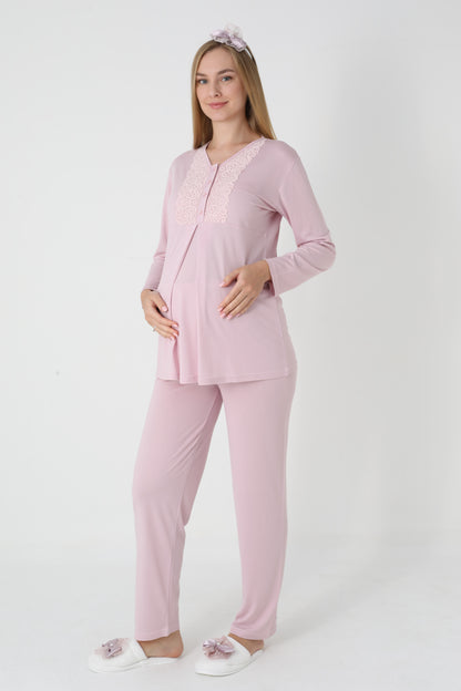 3’Lü Pijama Takımı - Kapitone Sabahlıklı Lohusa Hamile Takım - 3455