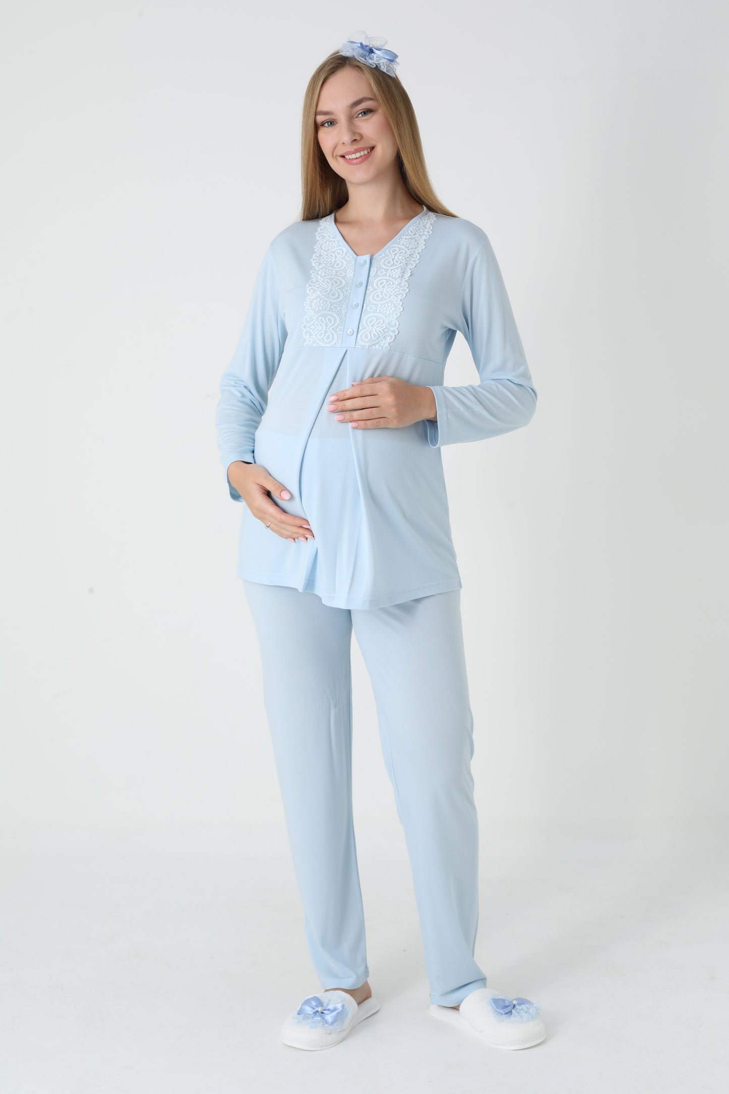 3’Lü Pijama Takımı - Kapitone Sabahlıklı Lohusa Hamile Takım - 3455