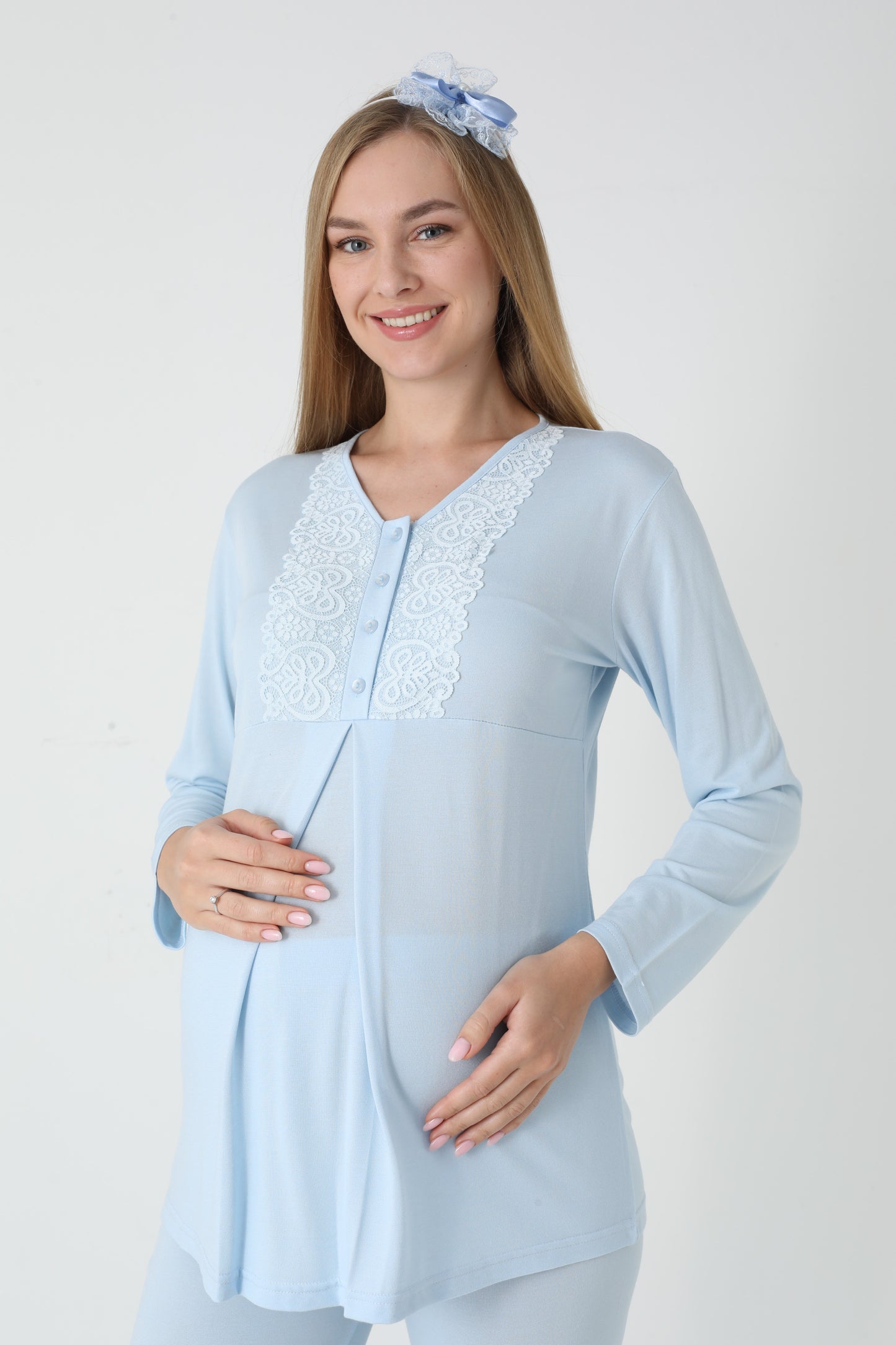 3’Lü Pijama Takımı - Kapitone Sabahlıklı Lohusa Hamile Takım - 3455