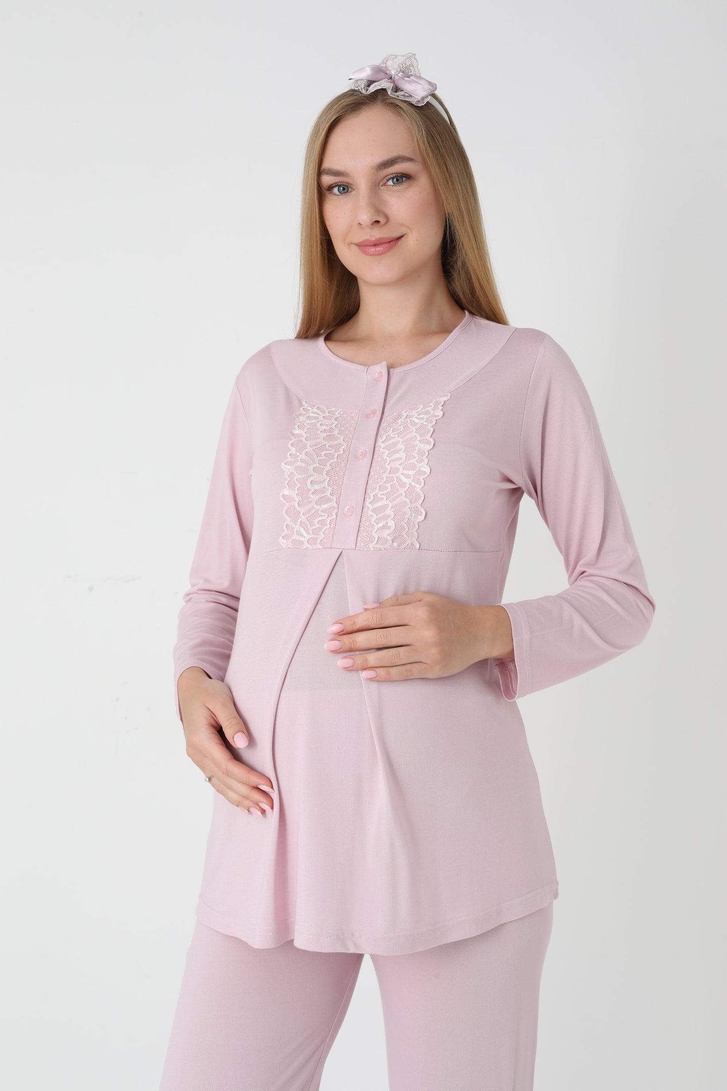 3’Lü Pijama Takımı - Kapitone Sabahlıklı Lohusa Hamile Takım - 3454