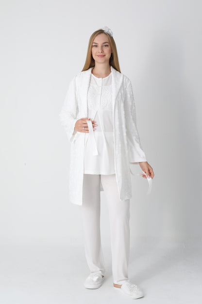 3’Lü Pijama Takımı - Kapitone Sabahlıklı Lohusa Hamile Takım - 3454