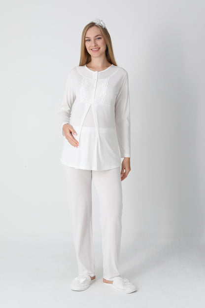 3’Lü Pijama Takımı - Kapitone Sabahlıklı Lohusa Hamile Takım - 3454