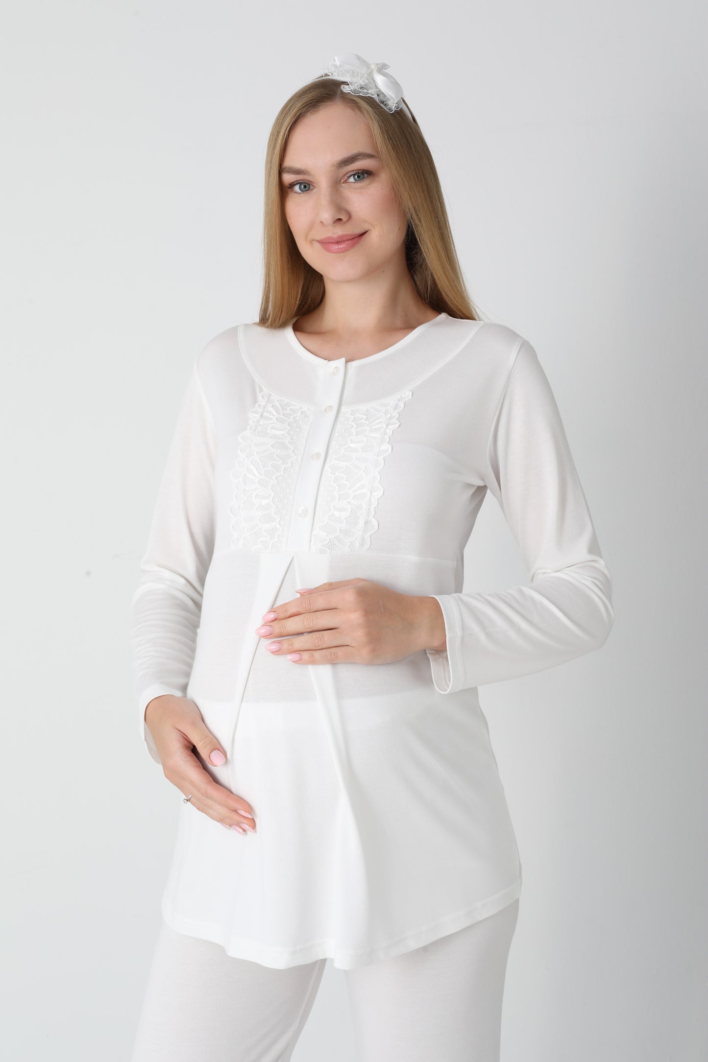 3’Lü Pijama Takımı - Kapitone Sabahlıklı Lohusa Hamile Takım - 3454