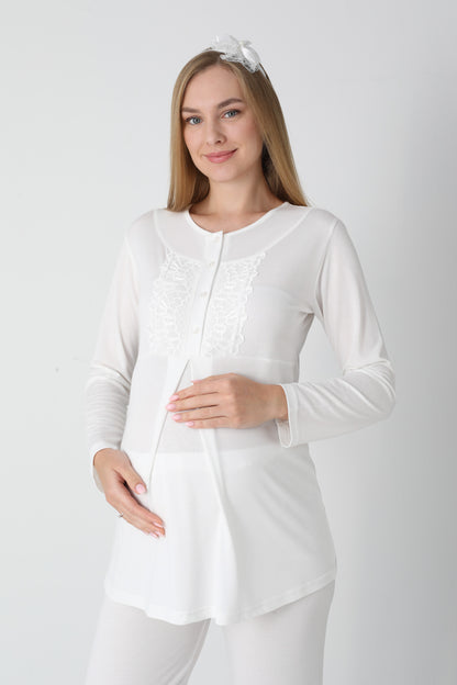 3’Lü Pijama Takımı - Kapitone Sabahlıklı Lohusa Hamile Takım - 3454