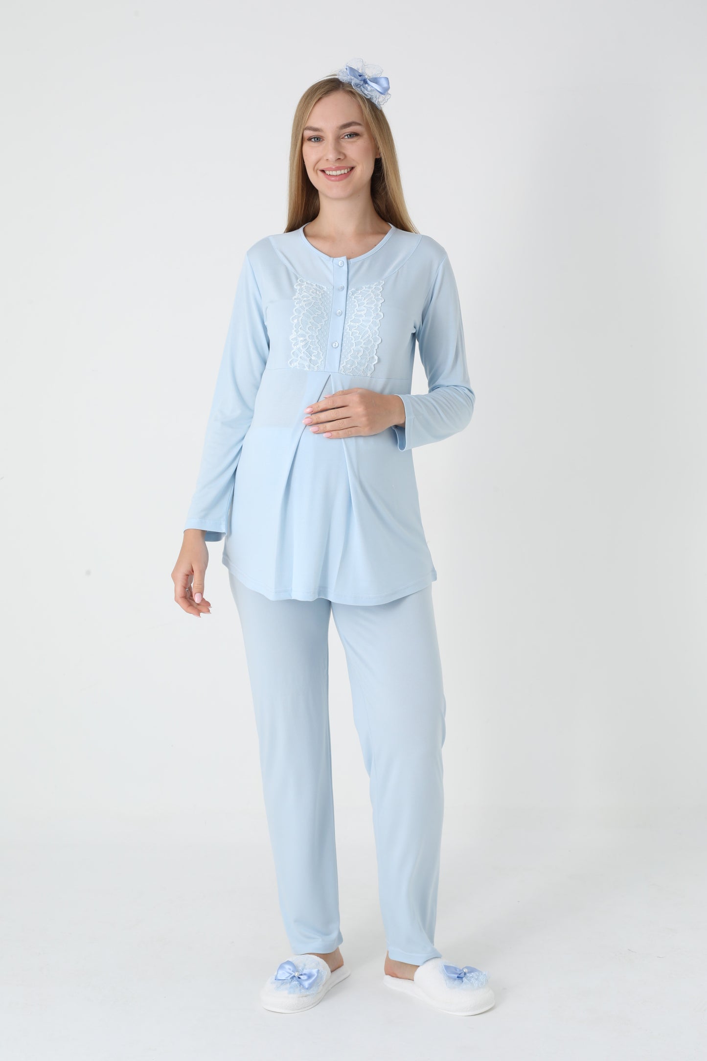 3’Lü Pijama Takımı - Kapitone Sabahlıklı Lohusa Hamile Takım - 3454