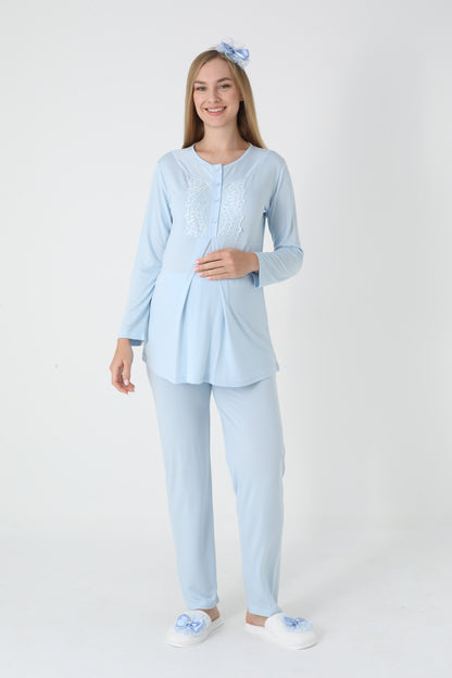 3’Lü Pijama Takımı - Kapitone Sabahlıklı Lohusa Hamile Takım - 3454