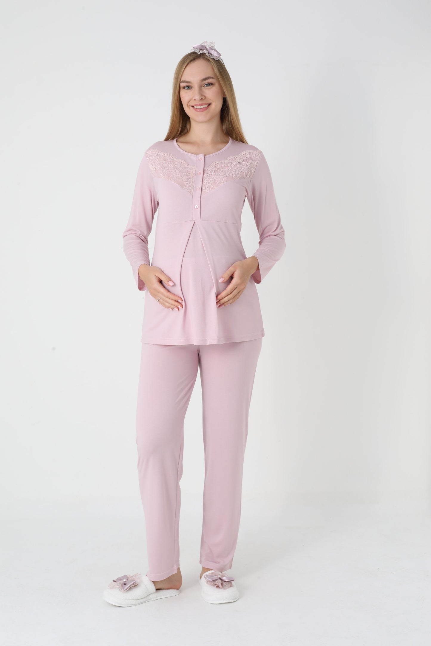 3’Lü Pijama Takımı - Kapitone Sabahlıklı Lohusa Hamile Takım - 3453