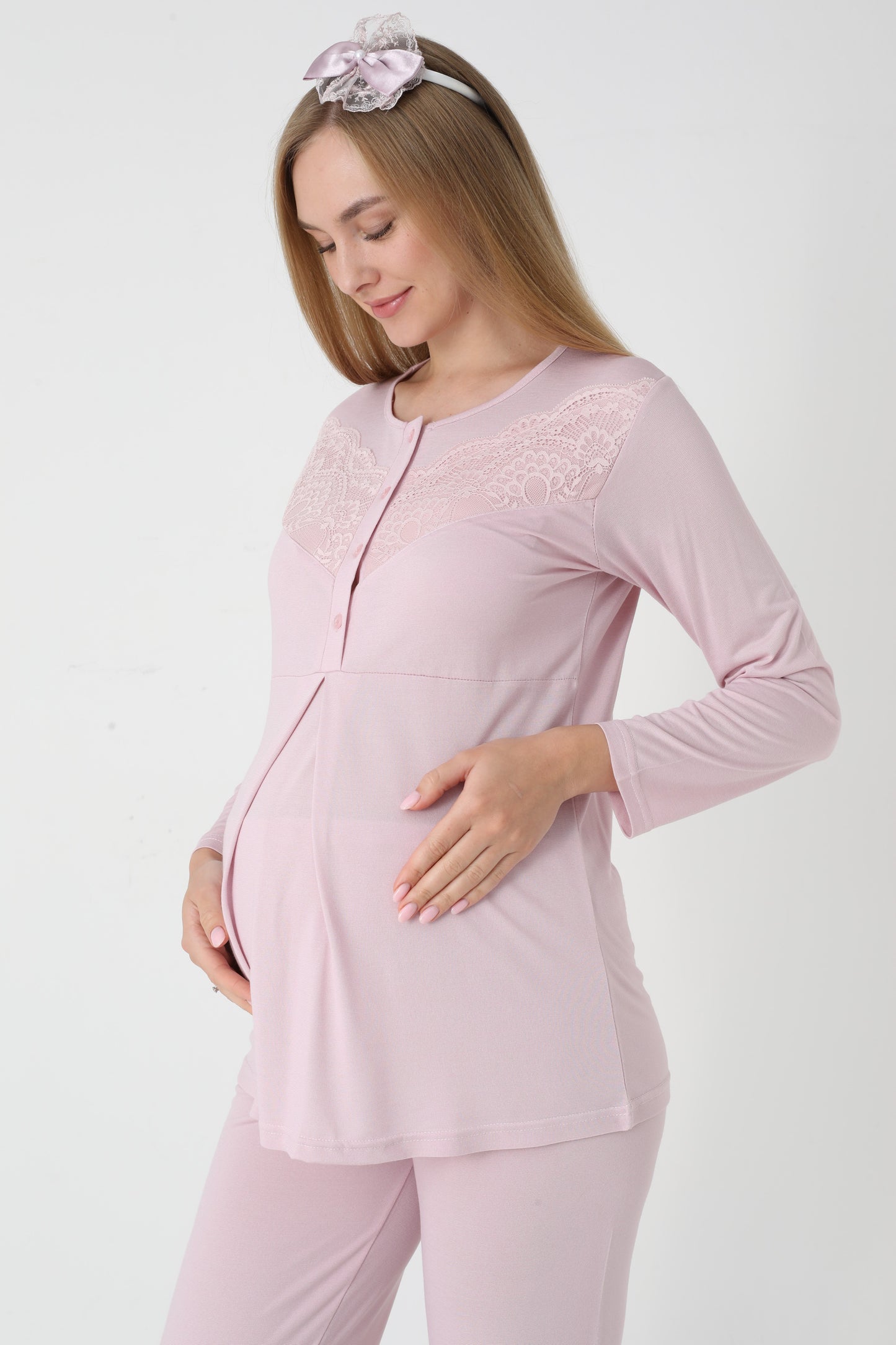 3’Lü Pijama Takımı - Kapitone Sabahlıklı Lohusa Hamile Takım - 3453