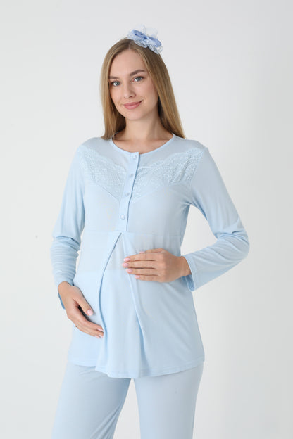 3’Lü Pijama Takımı - Kapitone Sabahlıklı Lohusa Hamile Takım - 3453