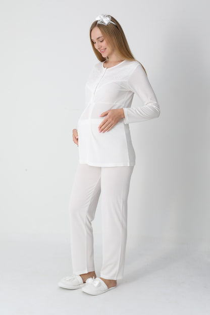 3’Lü Pijama Takımı - Kapitone Sabahlıklı Lohusa Hamile Takım - 3453