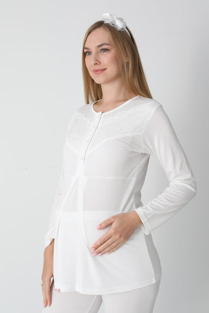 3’Lü Pijama Takımı - Kapitone Sabahlıklı Lohusa Hamile Takım - 3453