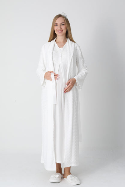 Lohusa Uzun Gecelik ve Sabahlık Hamile Takım Jakarlı Kabartma Noktalı Emzirme ve Tesettüre Uygun -2311