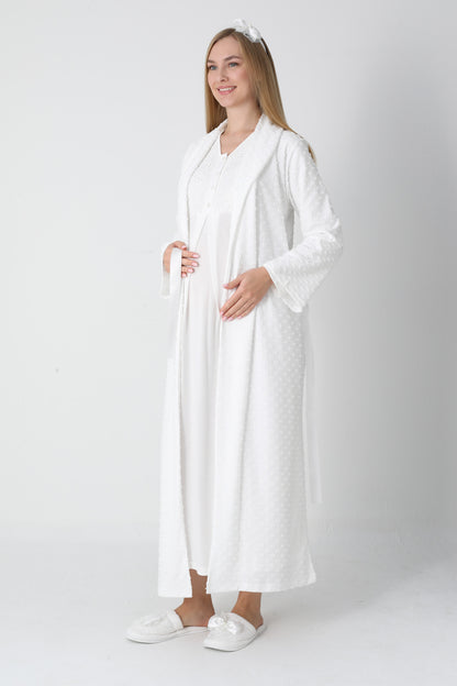 Lohusa Uzun Gecelik ve Sabahlık Hamile Takım Jakarlı Kabartma Noktalı Emzirme ve Tesettüre Uygun -2311