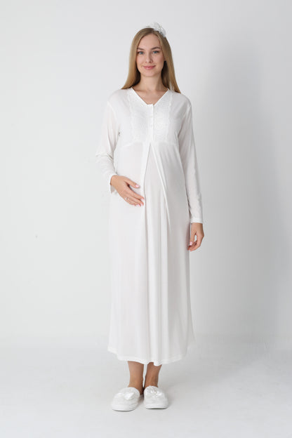 Lohusa Uzun Gecelik ve Sabahlık Hamile Takım Jakarlı Kabartma Noktalı Emzirme ve Tesettüre Uygun -2311