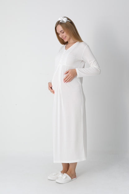 Lohusa Uzun Gecelik ve Sabahlık Hamile Takım Jakarlı Kabartma Noktalı Emzirme ve Tesettüre Uygun -2311