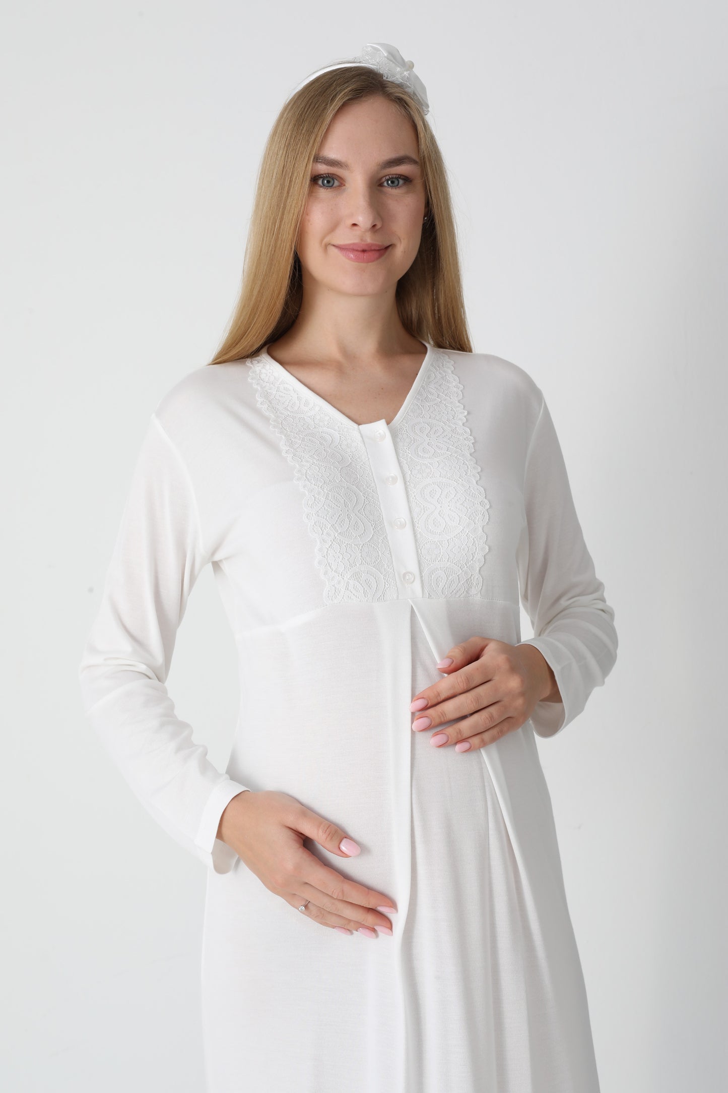 Lohusa Uzun Gecelik ve Sabahlık Hamile Takım Jakarlı Kabartma Noktalı Emzirme ve Tesettüre Uygun -2311