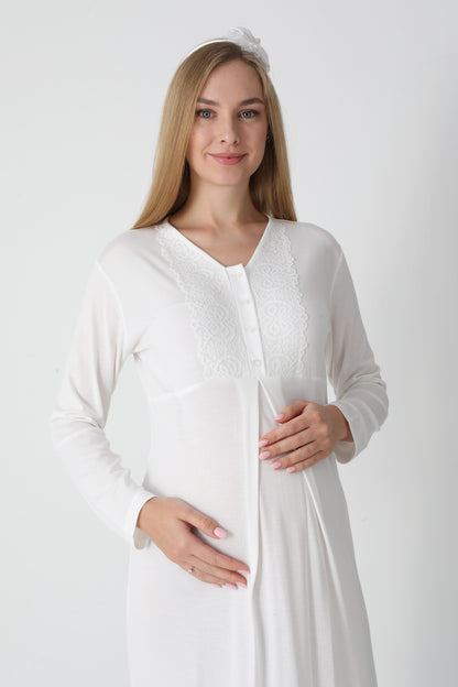 Lohusa Uzun Gecelik ve Sabahlık Hamile Takım Jakarlı Kabartma Noktalı Emzirme ve Tesettüre Uygun -2311