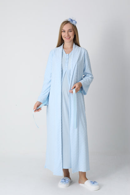 Lohusa Uzun Gecelik ve Sabahlık Hamile Takım Jakarlı Kabartma Noktalı Emzirme ve Tesettüre Uygun -2311