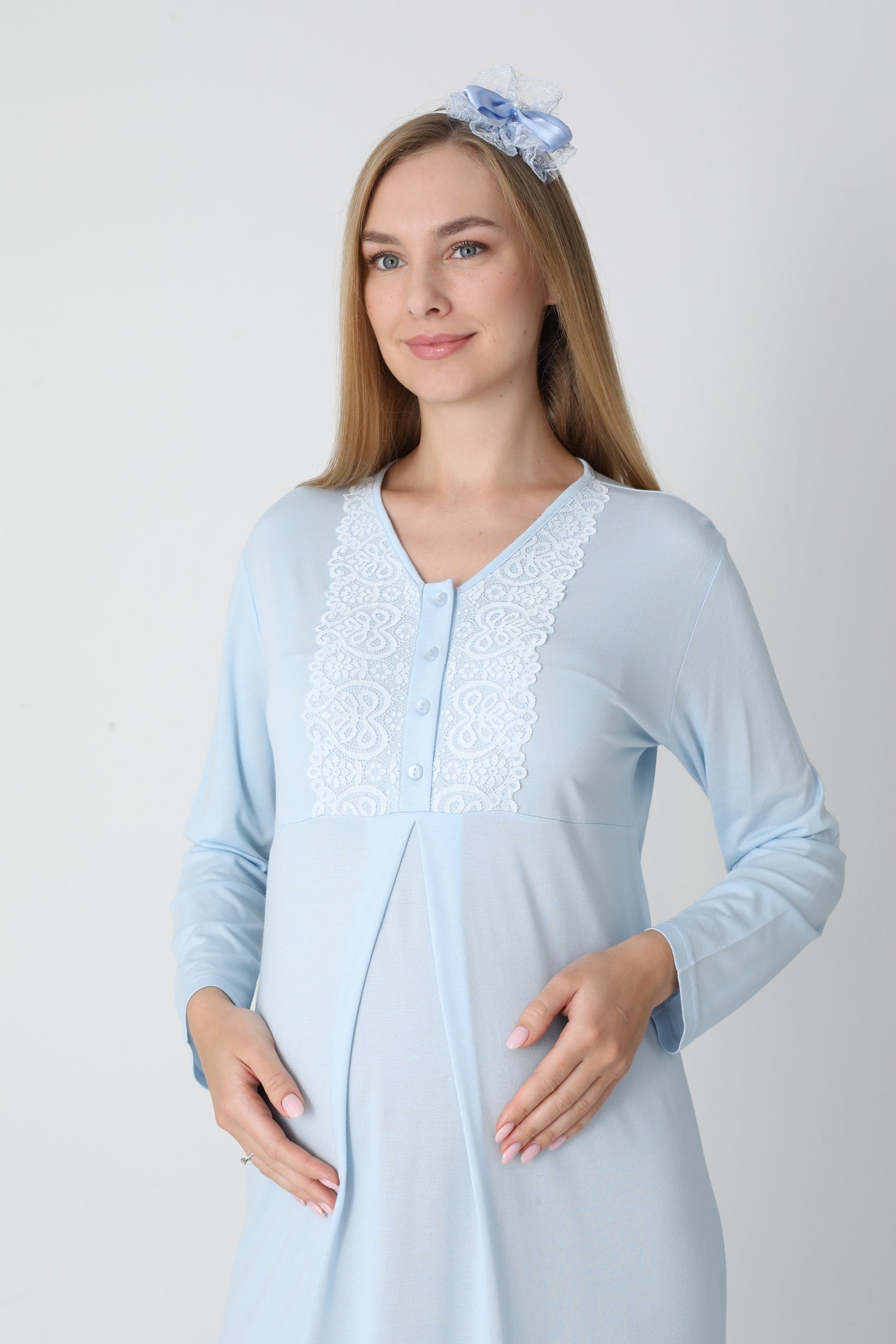 Lohusa Uzun Gecelik ve Sabahlık Hamile Takım Jakarlı Kabartma Noktalı Emzirme ve Tesettüre Uygun -2311