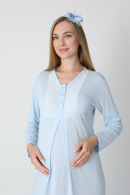 Lohusa Uzun Gecelik ve Sabahlık Hamile Takım Jakarlı Kabartma Noktalı Emzirme ve Tesettüre Uygun -2311