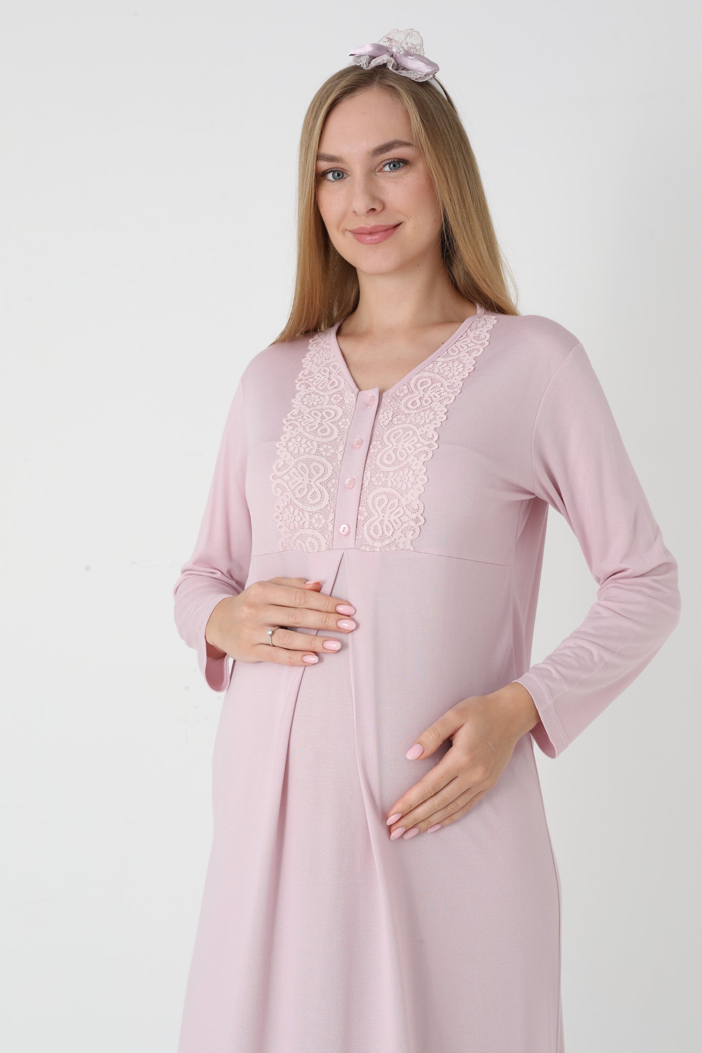 Lohusa Uzun Gecelik ve Sabahlık Hamile Takım Jakarlı Kabartma Noktalı Emzirme ve Tesettüre Uygun -2311