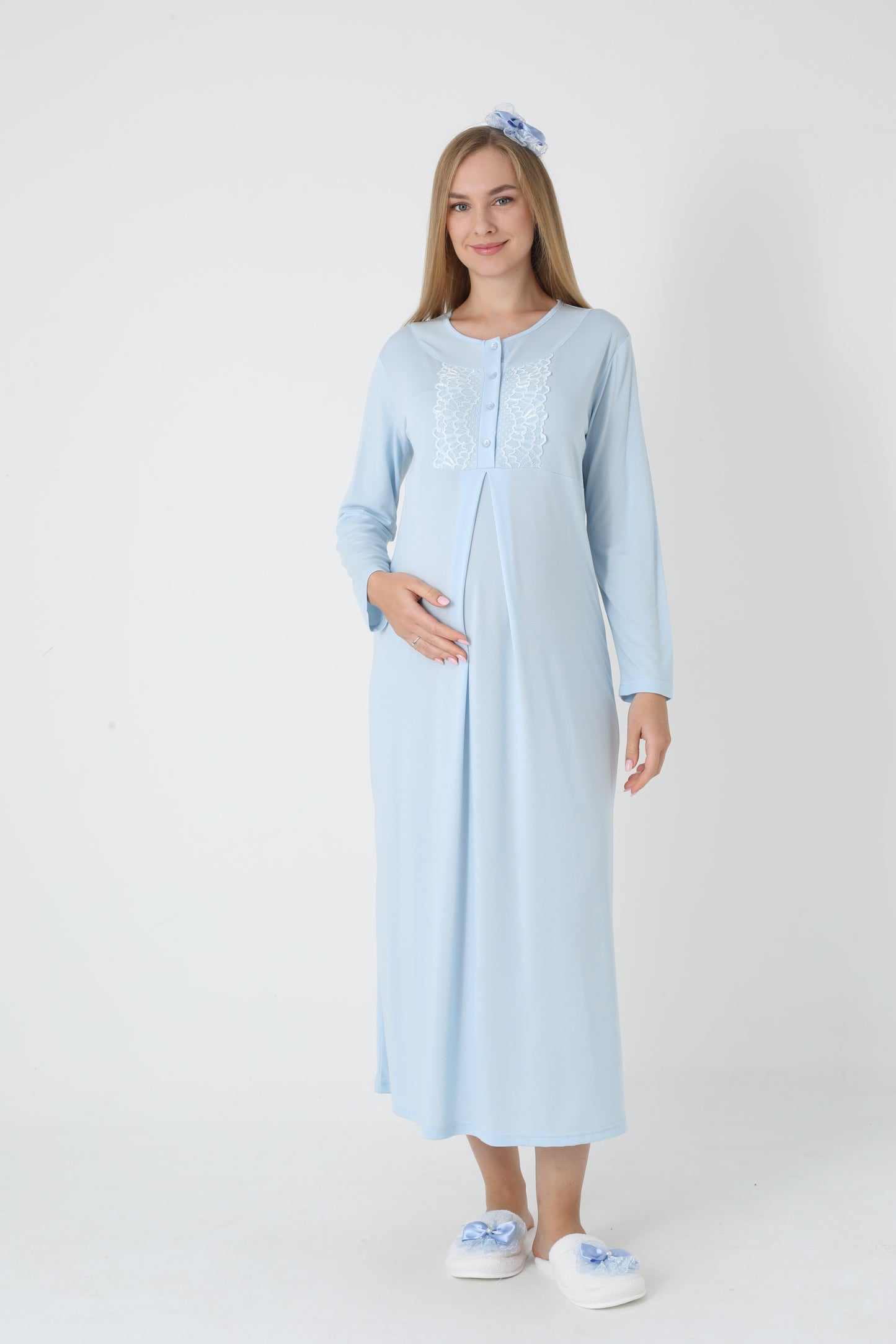 Lohusa Uzun Gecelik ve Sabahlık Hamile Takım Jakarlı  Emzirme ve Tesettüre Uygun -2312