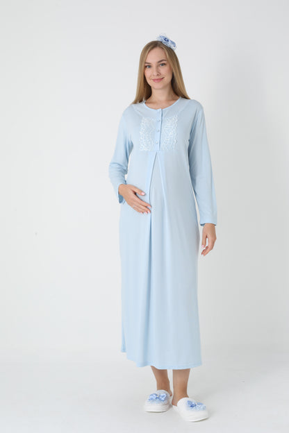 Lohusa Uzun Gecelik ve Sabahlık Hamile Takım Jakarlı  Emzirme ve Tesettüre Uygun -2312