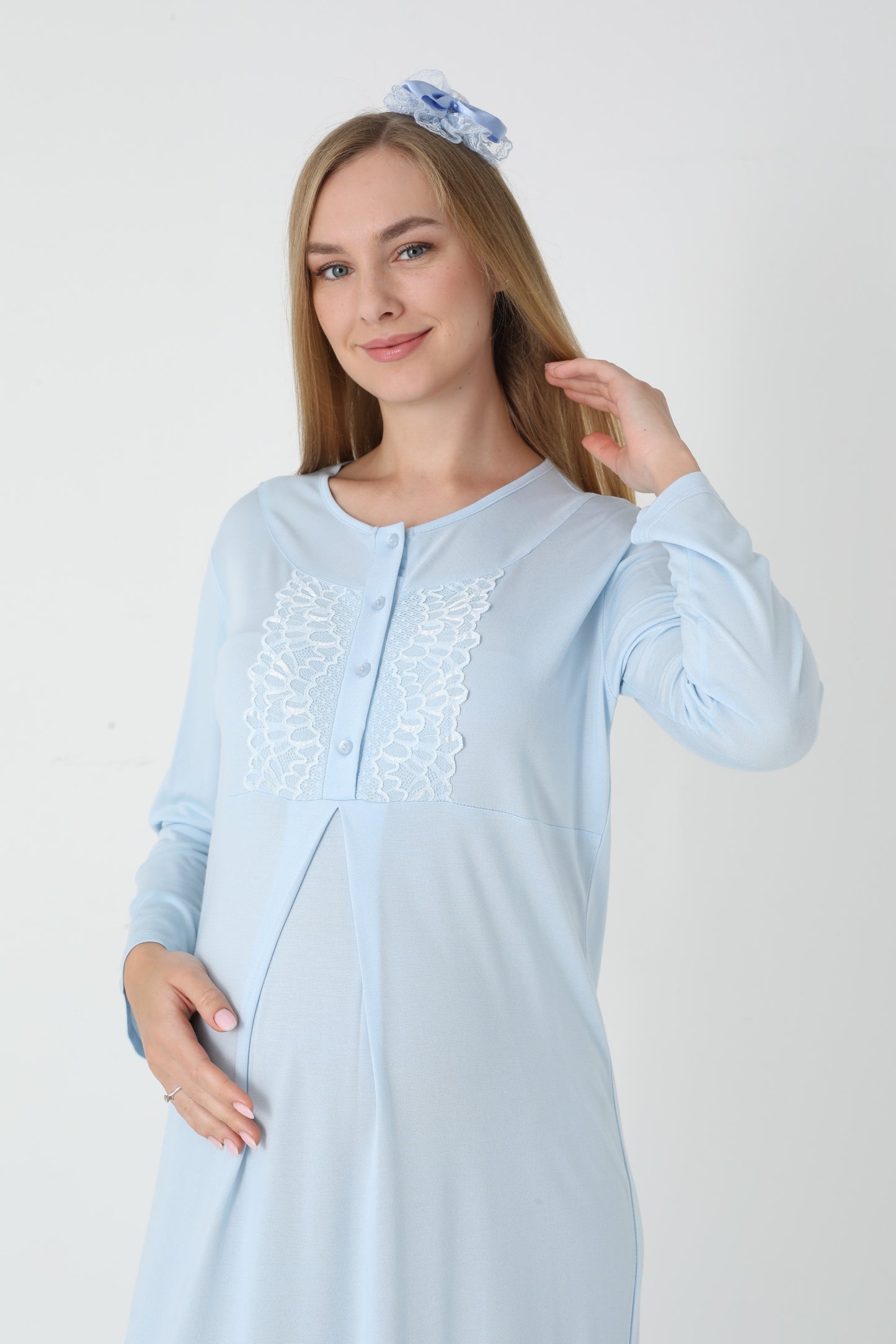 Lohusa Uzun Gecelik ve Sabahlık Hamile Takım Jakarlı  Emzirme ve Tesettüre Uygun -2312