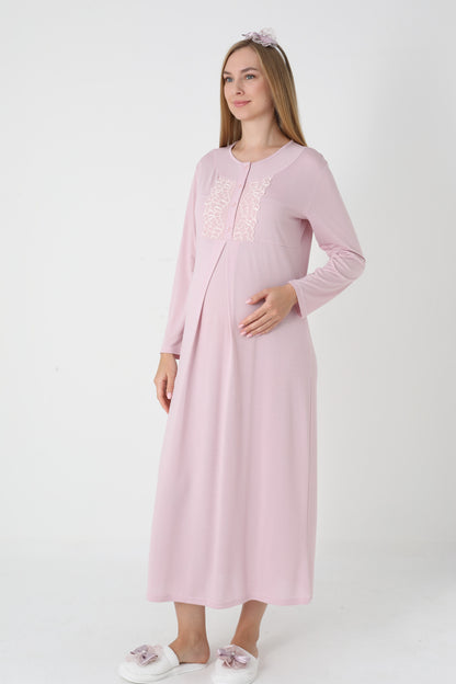 Lohusa Uzun Gecelik ve Sabahlık Hamile Takım Jakarlı  Emzirme ve Tesettüre Uygun -2312