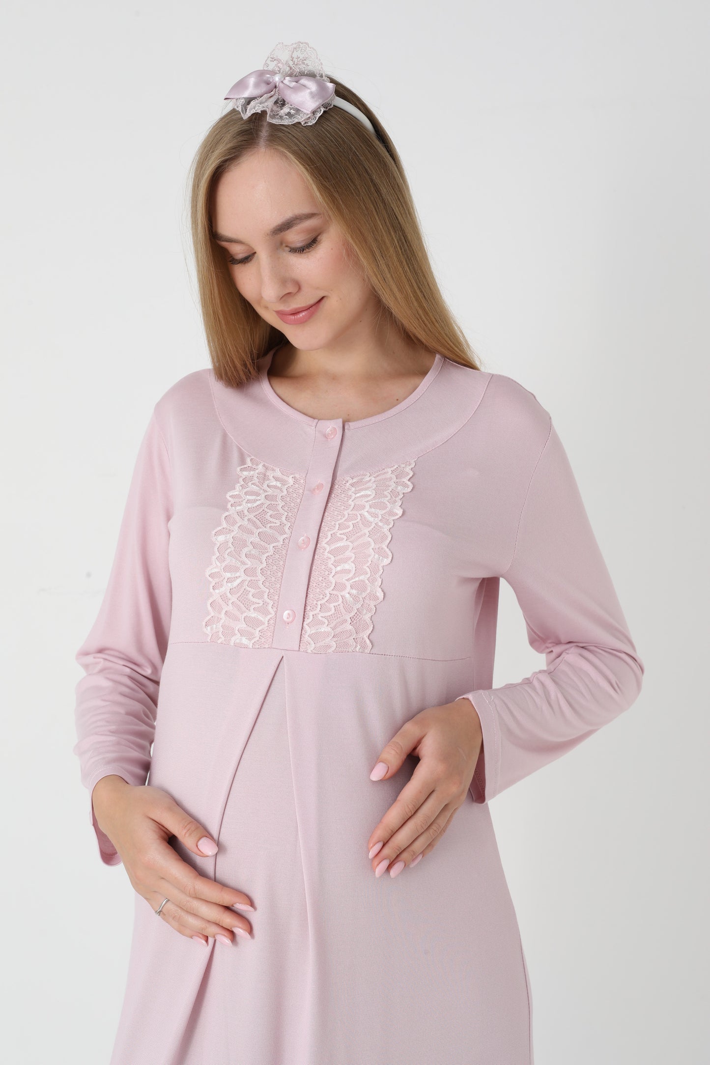 Lohusa Uzun Gecelik ve Sabahlık Hamile Takım Jakarlı  Emzirme ve Tesettüre Uygun -2312