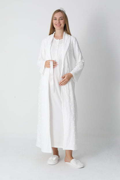 Lohusa Uzun Gecelik ve Sabahlık Hamile Takım Jakarlı  Emzirme ve Tesettüre Uygun -2312