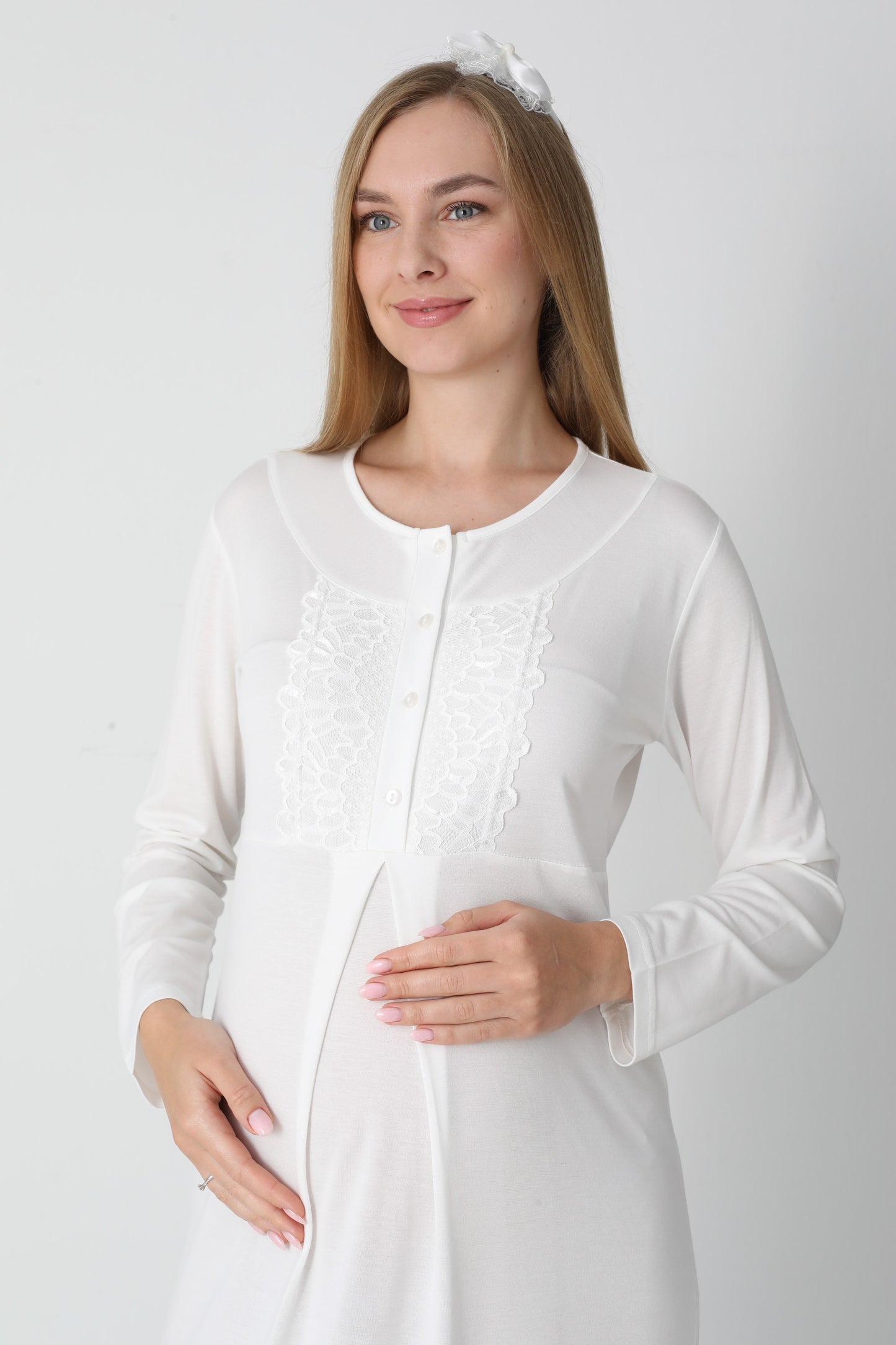 Lohusa Uzun Gecelik ve Sabahlık Hamile Takım Jakarlı  Emzirme ve Tesettüre Uygun -2312