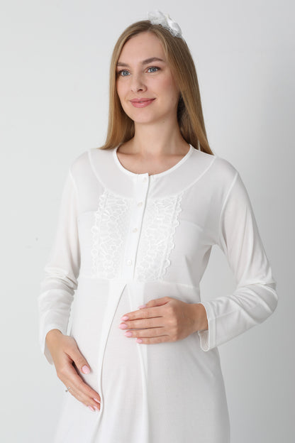 Lohusa Uzun Gecelik ve Sabahlık Hamile Takım Jakarlı  Emzirme ve Tesettüre Uygun -2312