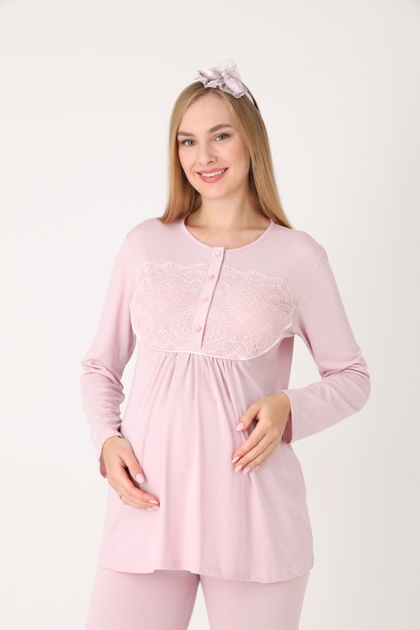 3’Lü Pijama Takımı - Viskon Sabahlıklı Lohusa Hamile Takım - 3456