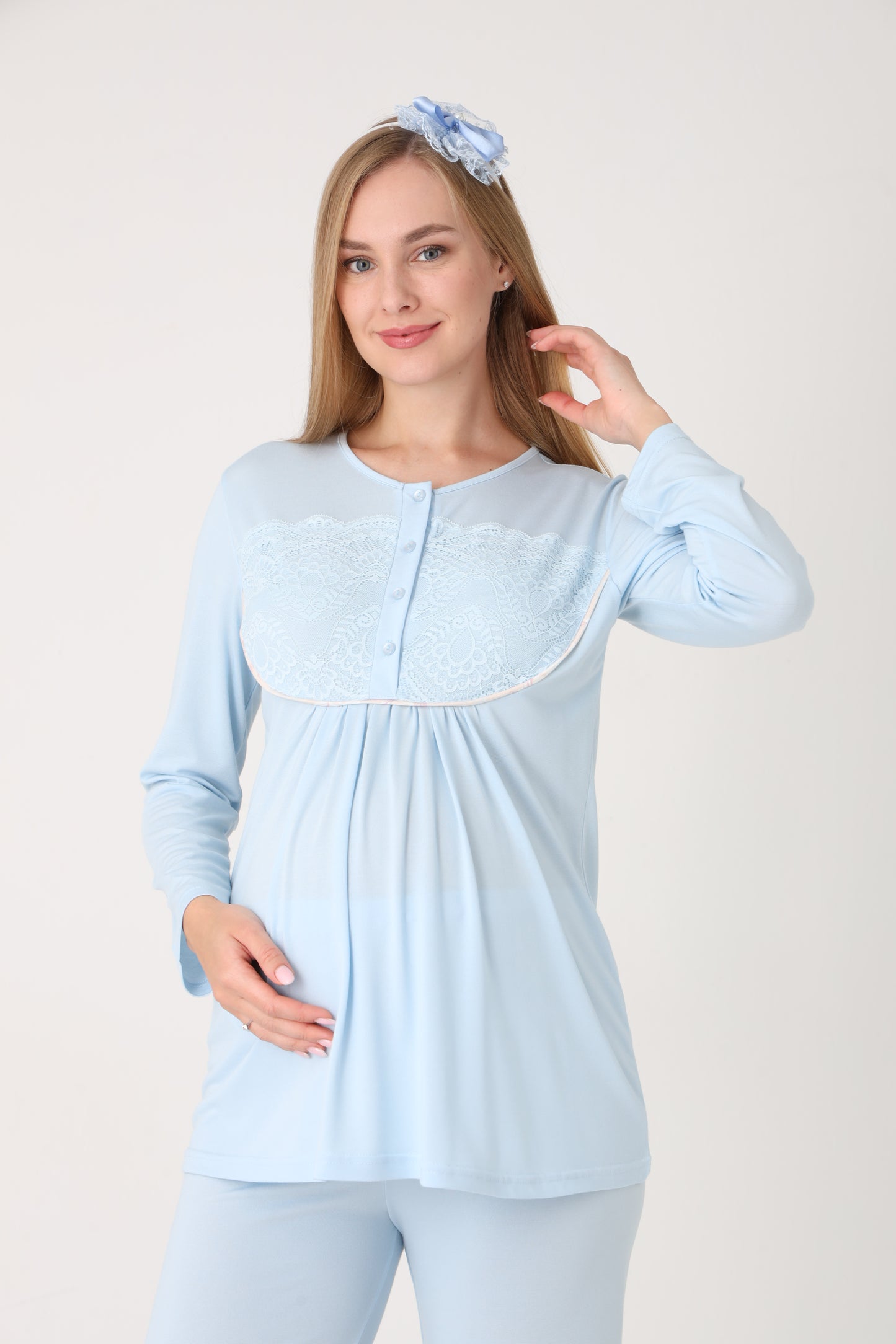 3’Lü Pijama Takımı - Viskon Sabahlıklı Lohusa Hamile Takım - 3456