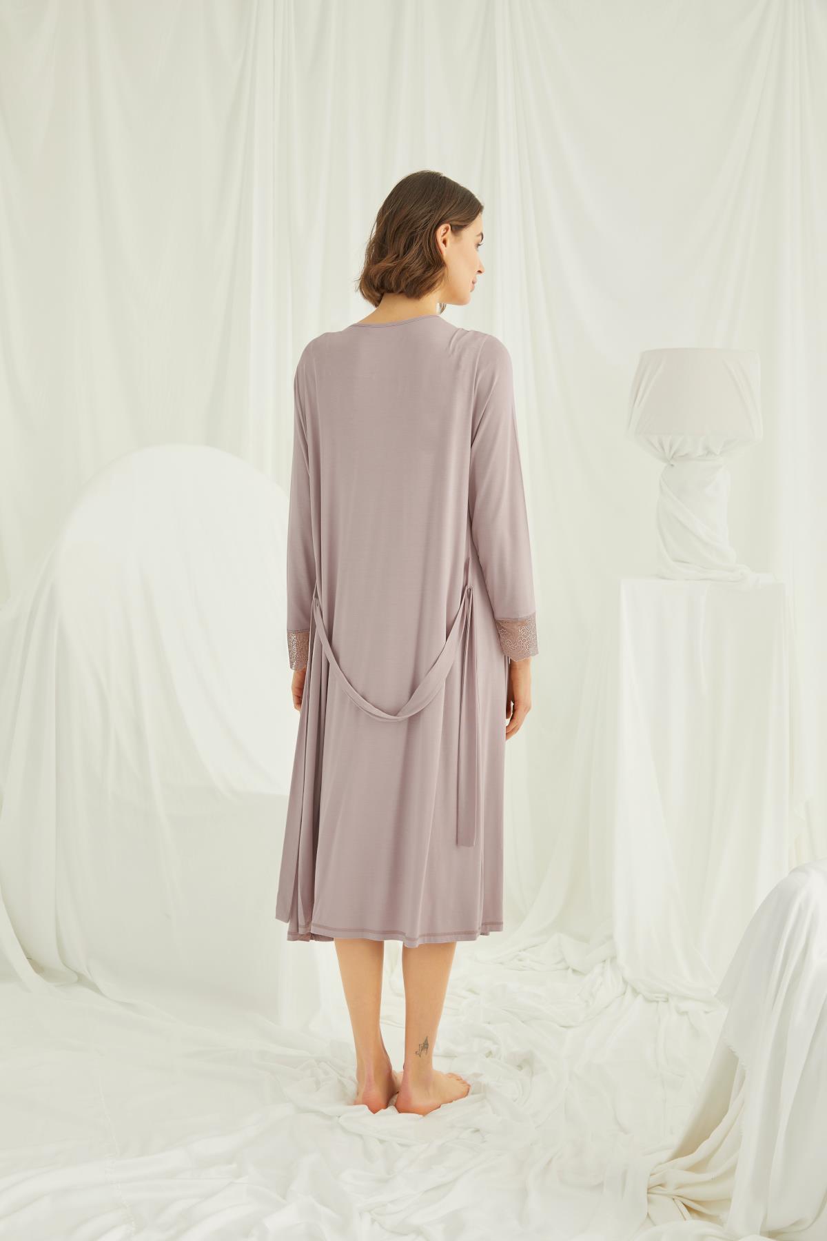 Dantelli Omuz Sabahlıklı Lohusa Gecelik Takımı - 18438