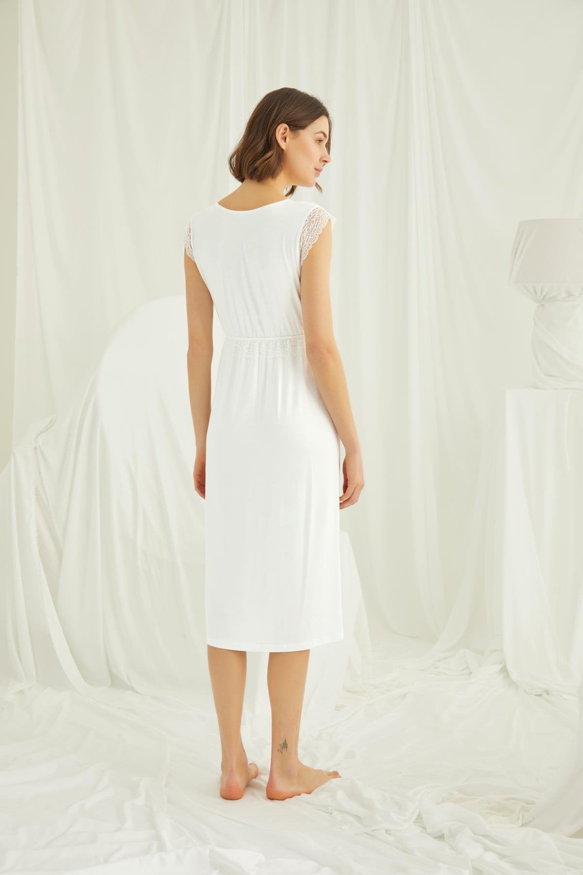 Önden Düğmeli Dantelli Lohusa Hamile Gecelik 18450