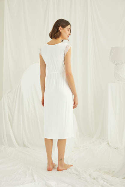 Önden Düğmeli Dantelli Lohusa Hamile Gecelik 18450