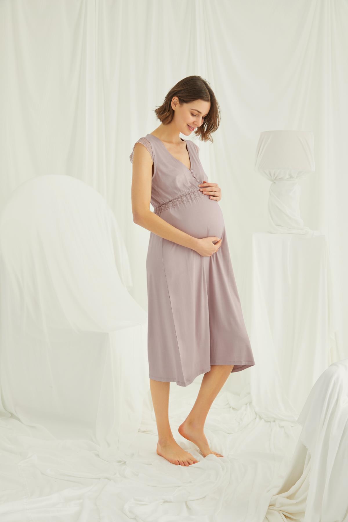 Sıfır kol Önden Düğmeli Lohusa Hamile Gecelik 18449