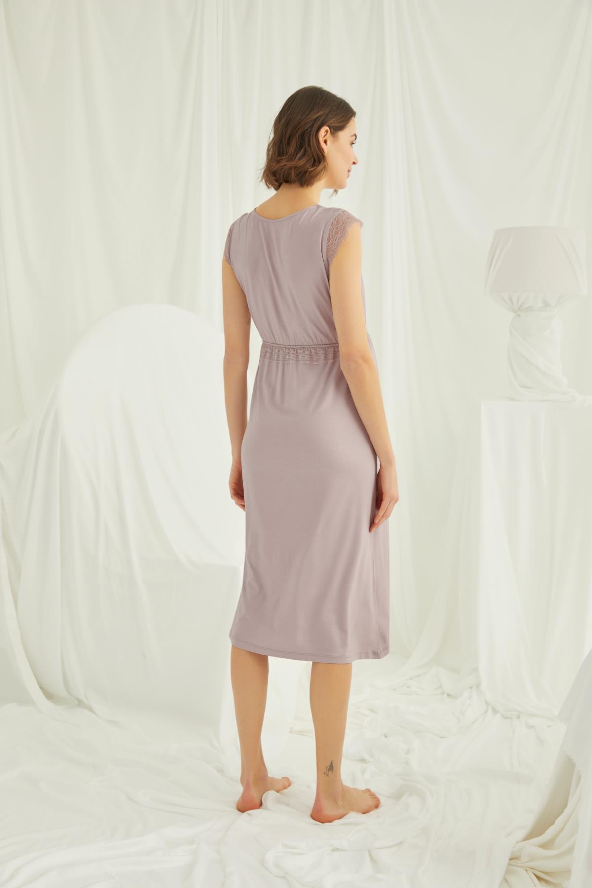 Sıfır kol Önden Düğmeli Lohusa Hamile Gecelik 18449