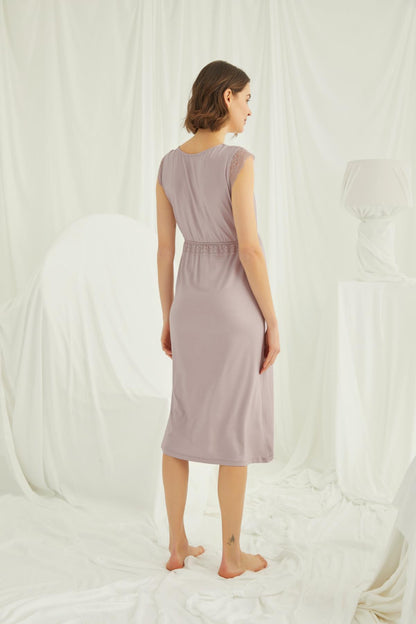 Sıfır kol Önden Düğmeli Lohusa Hamile Gecelik 18449