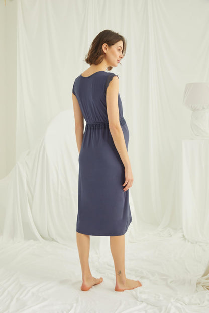 Sıfır Kol Önden Düğmeli Lohusa Hamile Gecelik 18448