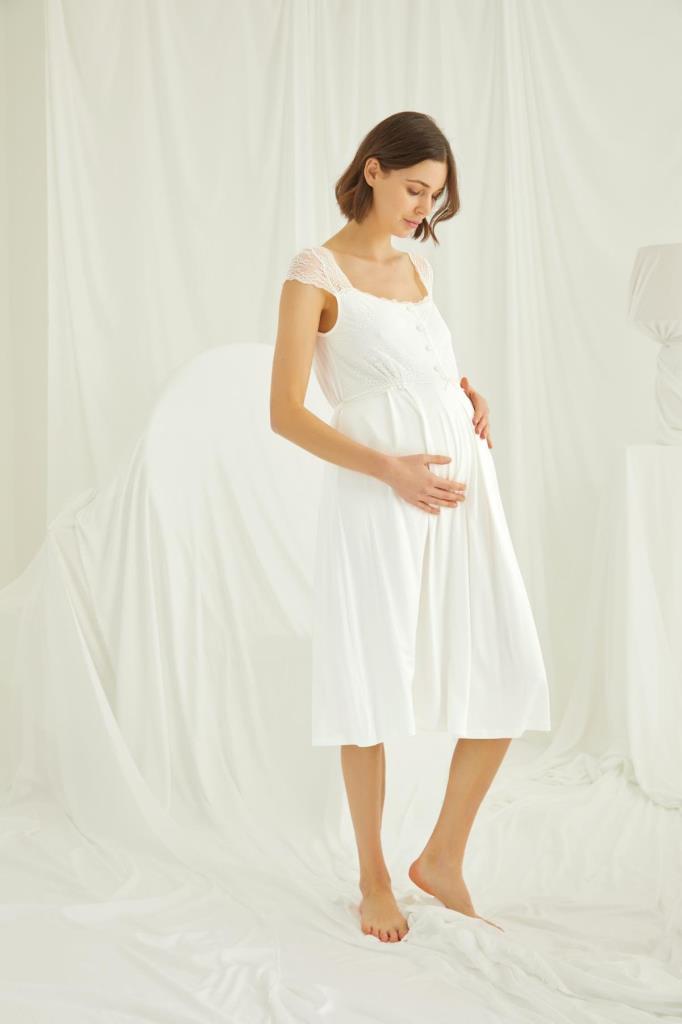 Önden Düğmeli Dantel Detaylı Lohusa Hamile Gecelik 18300